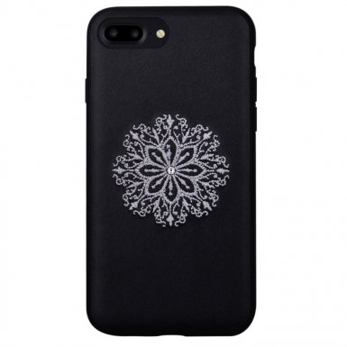 Devia Flower Embroidery Case - дизайнерски кожен кейс с ръчна бродерия за iPhone 8 Plus, iPhone 7 Plus (черен)