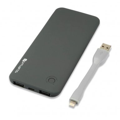 4smarts Duos Slim Evo Power Bank 6000 mAh - външна батерия с два USB входа и Lightning кабел за таблети и смартфони (сив)