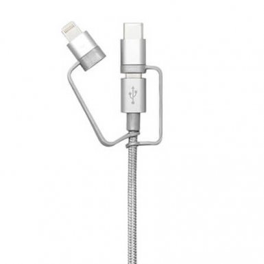 Case Studi USB Cable - здрав кабел за iPhone, iPad, iPod с Lightning, устройства с microUSB и USB-C (1 метър) (сребрист)