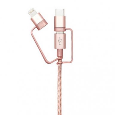 Case Studi USB Cable - здрав кабел за iPhone, iPad, iPod с Lightning, устройства с microUSB и USB-C (1 метър) (розово злато)