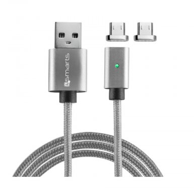 4smarts Magnetic USB Cable GravityCord Cable + 2xMicro-USB Connectors - кабел с магнитен накрайник с два броя MicroUSB конектори (сив)