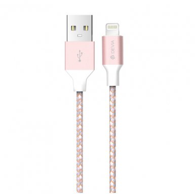 Devia Vogue Lightning Cable - текстилен кабел за iPhone, iPad и iPod с Lightning (розово злато)