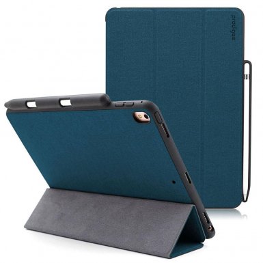 Prodigee Expert Case - кожен калъф, тип папка и поставка за iPad Air 3 (2019), iPad Pro 10.5 (2017) (син)