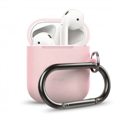 Elago Airpods Silicone Hang Case - силиконов калъф с карабинер за Apple Airpods (розов)