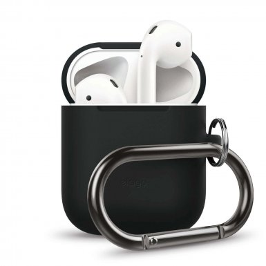 Elago Airpods Silicone Hang Case - силиконов калъф с карабинер за Apple Airpods (черен)