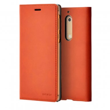 Nokia Slim Flip Case CP-302 - оригинален кожен калъф с отделение за кр. карта за Nokia 5 (кафяв)