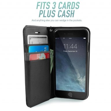 Silk Innovation Folio Wallet Leather Case - кожен калъф (и поставка) тип портфейл за iPhone 8, iPhone 7 (черен)