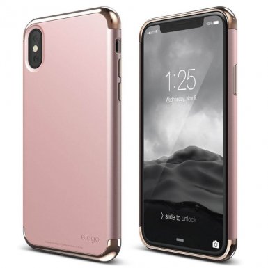 Elago Empire Case - качетвен хибриден кейс за iPhone XS, iPhone X (розово злато)