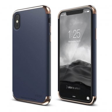 Elago Empire Case - качетвен хибриден кейс за iPhone XS, iPhone X (тъмносин)