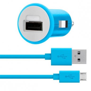 Belkin microUSB Car Charger 2.1А - зарядно за кола с USB изход и отделен microUSB кабел за мобилни устройства (син)
