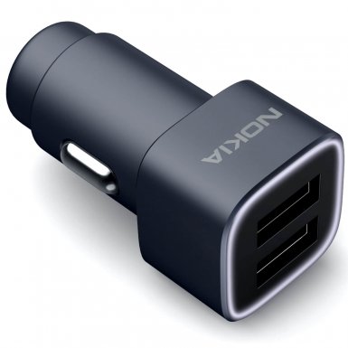 Nokia Double USB Car Charger DC-301 - зарядно за кола с 2 USB изходa за смартфони, таблети и мобилни устройства (черен)