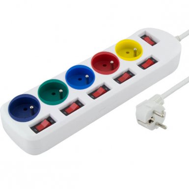 Esperanza Extension Socket Rainbow 5 Pro - практичен разклонител за зареждане на техника и мобилни устройства (бял)