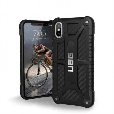Urban Armor Gear Monarch Case - удароустойчив хибриден кейс за iPhone XS, iPhone X (черен-карбон)