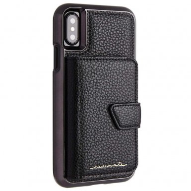 CaseMate Compact Mirror Case - кожен калъф, тип портфейл за iPhone XS, iPhone X (черен)