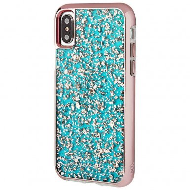 CaseMate Karat Case - дизайнерски кейс с елементи от розово злато и висока защита за iPhone XS, iPhone X (син)