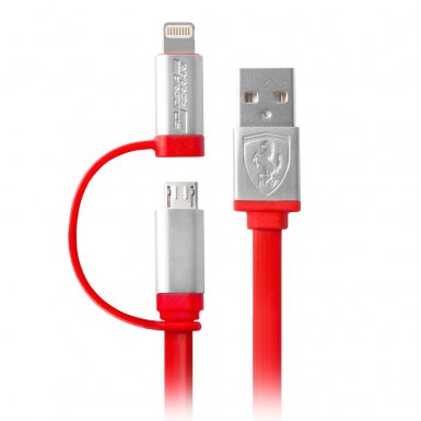 Ferrari MFI 2in1 Lightning and MicroUSB Cable - сертифициран кабел 2в1 за Apple и MicroUSB устройства (червен)