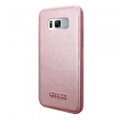 Guess Iridescent Leather Hard Case - дизайнерски кожен кейс за Samsung Galaxy S8 (розов)