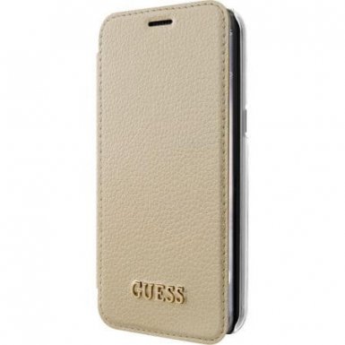 Guess Iridescent Book Case - кожен калъф, тип портфейл за Samsung Galaxy S8 Plus (златист)