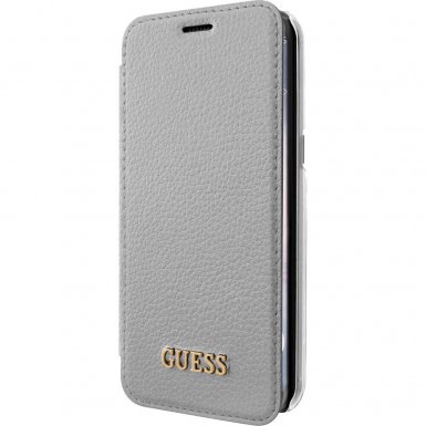 Guess Iridescent Book Case - кожен калъф, тип портфейл за Samsung Galaxy S8 Plus (сребрист)
