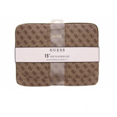 Guess Uptown Notebook Sleeve - дизайнерски луксозен кожен калъф за преносими компютри до 13 инча (кафяв)