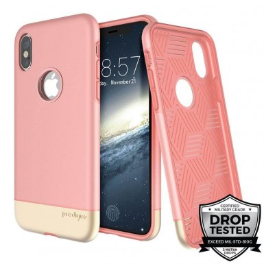 Prodigee Fit Pro Case - хибриден слайдер кейс за iPhone XS, iPhone X (розов-златист)