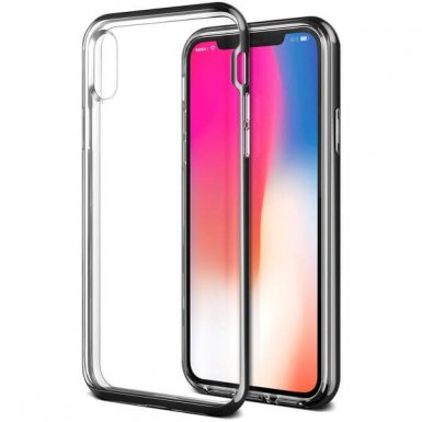 Verus Crystal Bumper Case - хибриден удароустойчив кейс за iPhone XS, iPhone X (черен гланц-прозрачен)