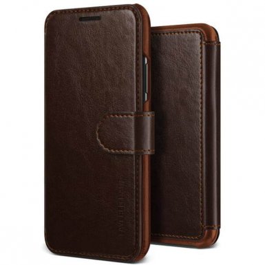 Verus Dandy Layered Case - кожен калъф, тип портфейл за iPhone XS, iPhone X (тъмнокафяв)