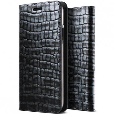 Verus Genuine Croco Diary Case - кожен калъф (естествена кожа), тип портфейл за iPhone X (сребрист)