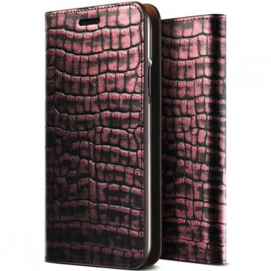 Verus Genuine Croco Diary Case - кожен калъф (естествена кожа), тип портфейл за iPhone XS, iPhone X (розов)