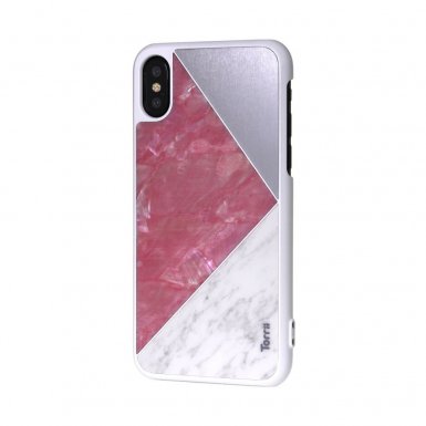 Torrii Puzzle Case - хибриден (поликарбонат, алуминий, мрамор и перли) кейс за iPhone XS, iPhone X (бял)