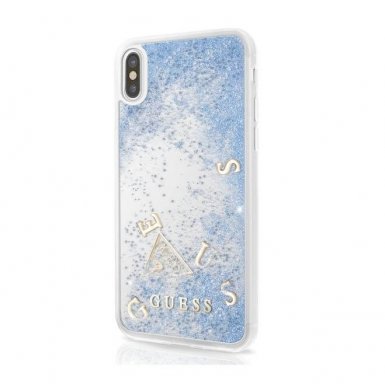 Guess Glitter Hard Case - дизайнерски кейс с висока защита за iPhone XS, iPhone X (син)