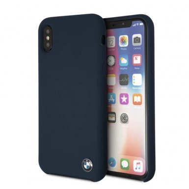 BMW Signature Silicone Hard Case - твърд силиконов кейс за iPhone XS, iPhone X (тъмносин)