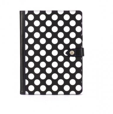 Griffin Back Bay Polka Folio - кожен калъф с поставка за iPad Air, iPad 5 (2017) (черен-бял със зелен велур)