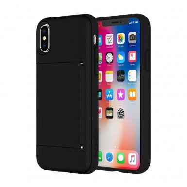 Incipio Stowaway Case - хибриден кейс със слот и поставка за карти за iPhone XS, iPhone X (черен)