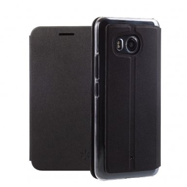 Honju DarkBook Folio Case - кожен калъф с поставка и отделение за кр. карта за HTC U11 (черен)