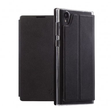 Honju DarkBook Folio Case - кожен калъф с поставка и отделение за кр. карта за Sony Xperia L1 (черен)
