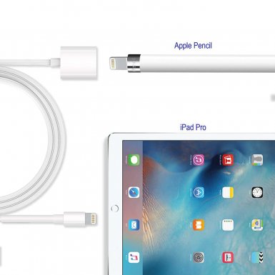 TechMatte Apple Pencil Charging Adapter for iPad Pro (30см.) - кабел (USB към женски Lightning) за зареждане на Apple Pencil от iPad Pro (бял)