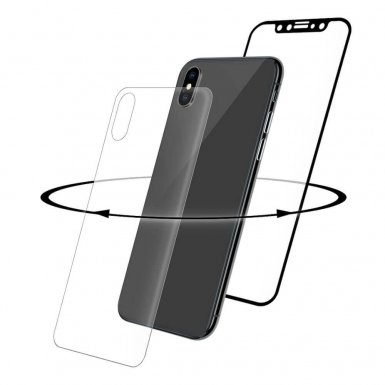 Eiger 3D 360 Screen Protector Back and Front Glass - калени стъклени защитни покрития за дисплея и задната част на iPhone XS, iPhone X (черен-прозрачен)