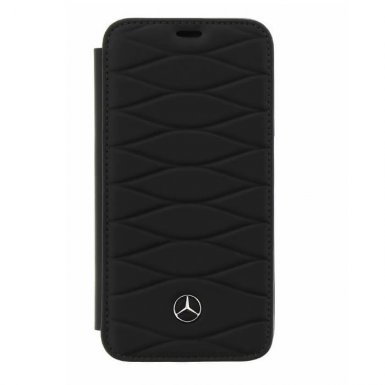 Mercedes-Benz Pattern III Folio Case - кожен калъф (естествена кожа), тип портфейл за iPhone X (черен)