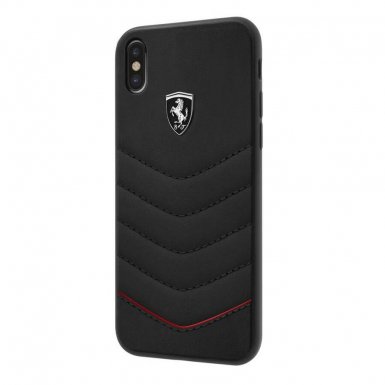 Ferrari Heritage Quilted Hard Case - кожен кейс (естествена кожа) за iPhone X (черен)