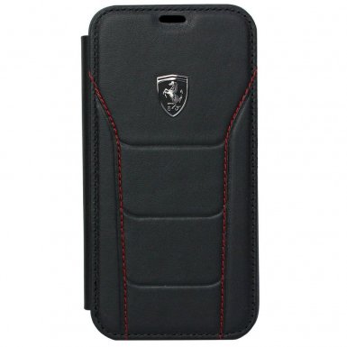 Ferrari Heritage 488 Genuine Leather Booktype Case - кожен калъф (естествена кожа), тип портфейл за iPhone XS, iPhone X (черен)