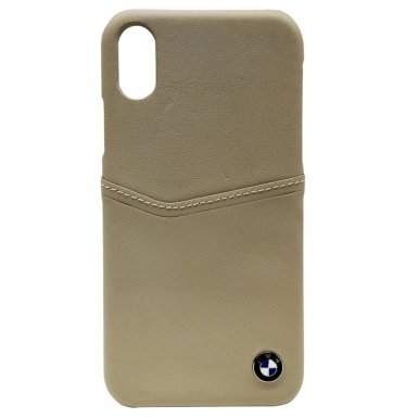 BMW Signature Logo Card Case - кожен кейс (естествена кожа) за iPhone XS, iPhone X (бежов)