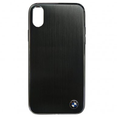 BMW Brushed Aluminium Soft Case - дизайнерски алуминиев кейс с TPU рамка за iPhone XS, iPhone X (черен)
