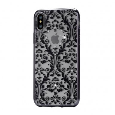 Devia Crystal Baroque Case - силиконов (TPU) калъф за iPhone XS, iPhone X (с кристали Сваровски) (черен)