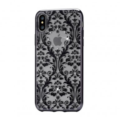 Devia Crystal Baroque Case - силиконов (TPU) калъф за iPhone XS, iPhone X (с кристали Сваровски) (черен)