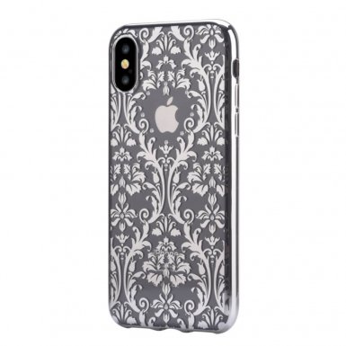 Devia Crystal Baroque Case - силиконов (TPU) калъф за iPhone XS, iPhone X (с кристали Сваровски) (сребрист)