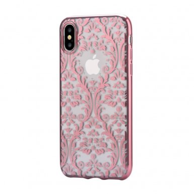 Devia Crystal Baroque Case - силиконов (TPU) калъф за iPhone XS, iPhone X (с кристали Сваровски) (розово злато)