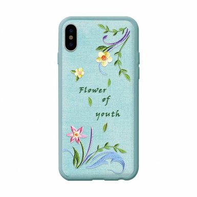 Devia Flower Embroidery Lanzh Case - дизайнерски кожен кейс с ръчна бродерия за iPhone XS, iPhone X (зелен)