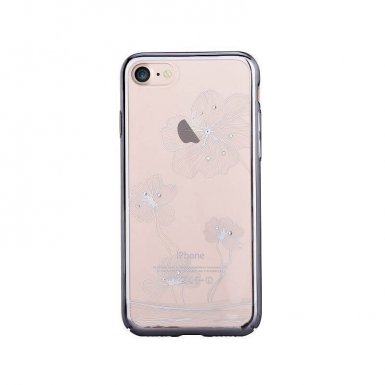 Comma Crystal Flora 360 Case - поликарбонатов кейс за iPhone 8, iPhone 7 (с кристали Сваровски) (черен)