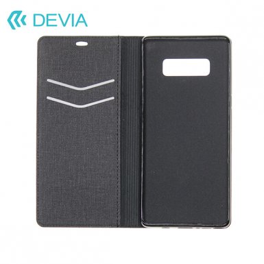 Devia Flax Case - кожен калъф, тип портфейл за Samsung Galaxy Note 8 (черен)